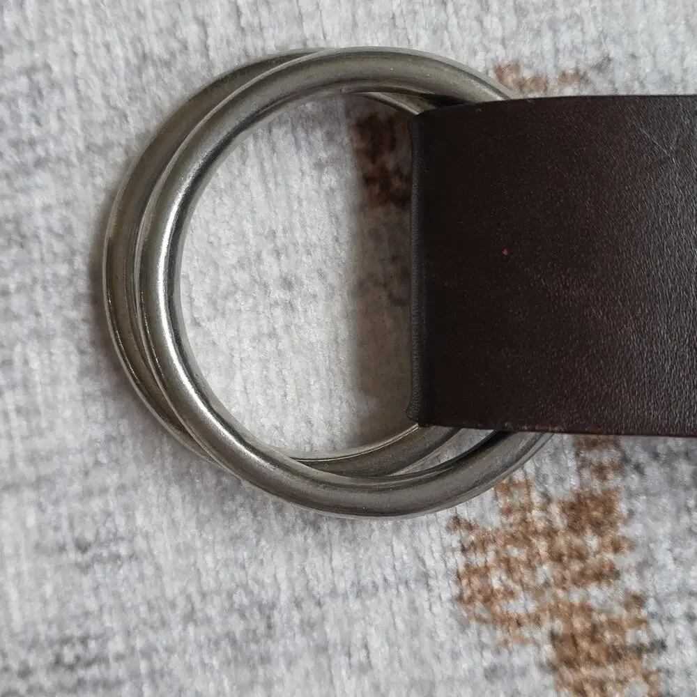 Vintage Y2k Abercrombie & Fitch Brown Leather Belt Double O-ring Buckle EUC